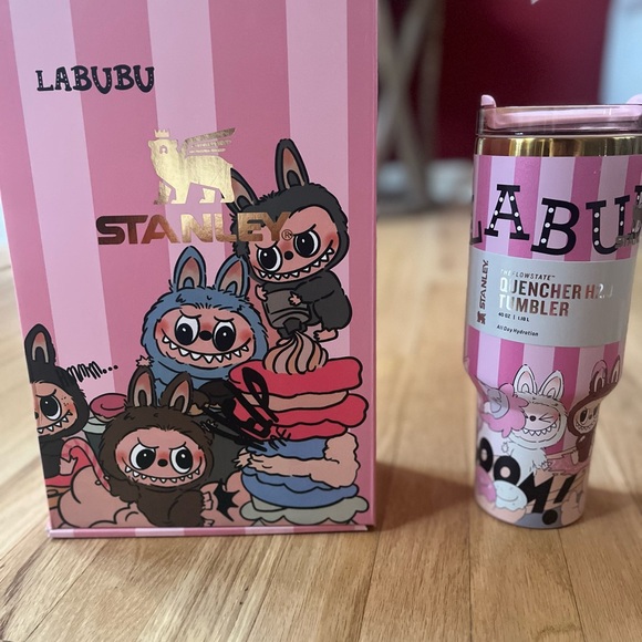 Stanley Labubu Pink Striped Tumbler,New Products : American Fashion Style Bags On Sale